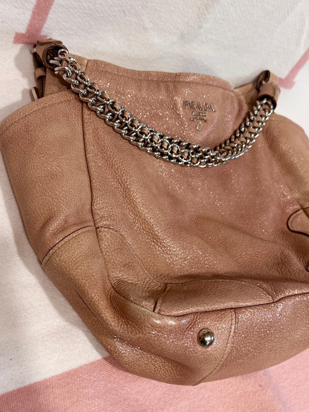 PRADA⭐️Rusty Tan Leather Vitello Daino Shoulder Bag with Chain Strap - Picture 2 of 11